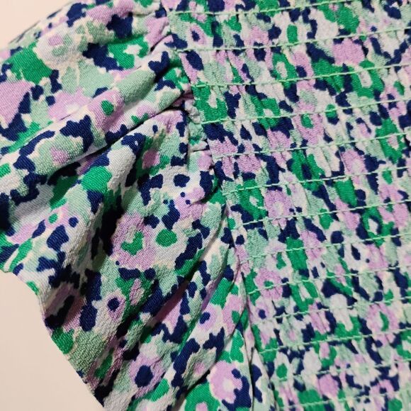 A New Day Womens L Green Smocked Floral‎ Dress Flowy Wedding Holiday - Picture 3 of 7